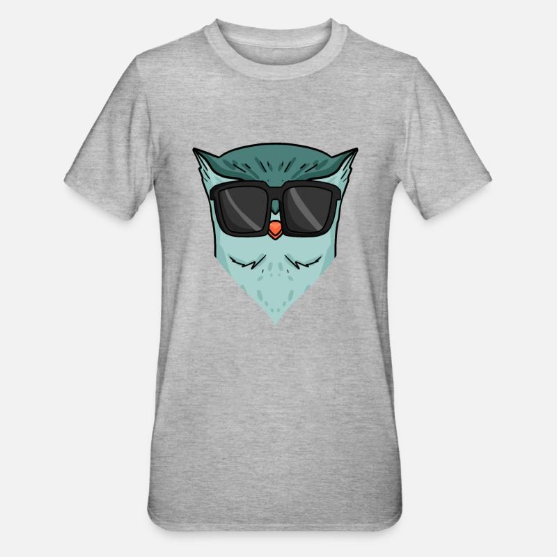 Coole Eule mit Sonnenbrille - Unisex Polycotton T-Shirt - Grau meliert
