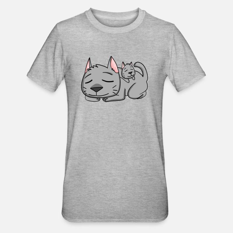 Chat avec bébé chat - T-shirt polycoton Unisexe - gris chiné