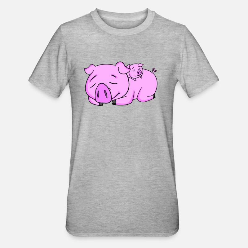 Cochon avec bébé cochon - T-shirt polycoton Unisexe - gris chiné