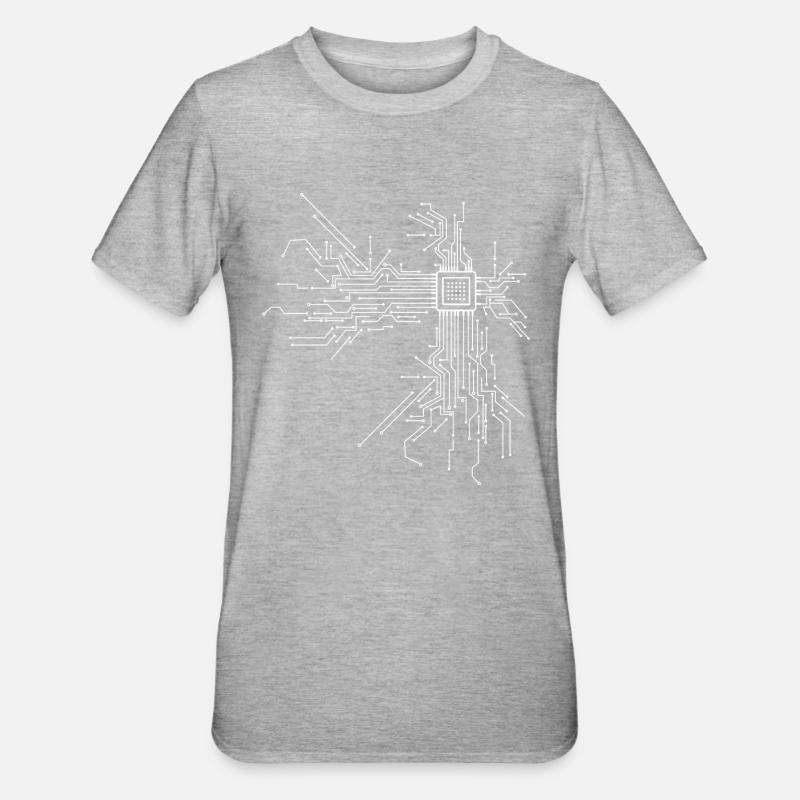 Circuit imprimé à puce avec conception d'ordinateur CPU - T-shirt polycoton Unisexe - gris chiné
