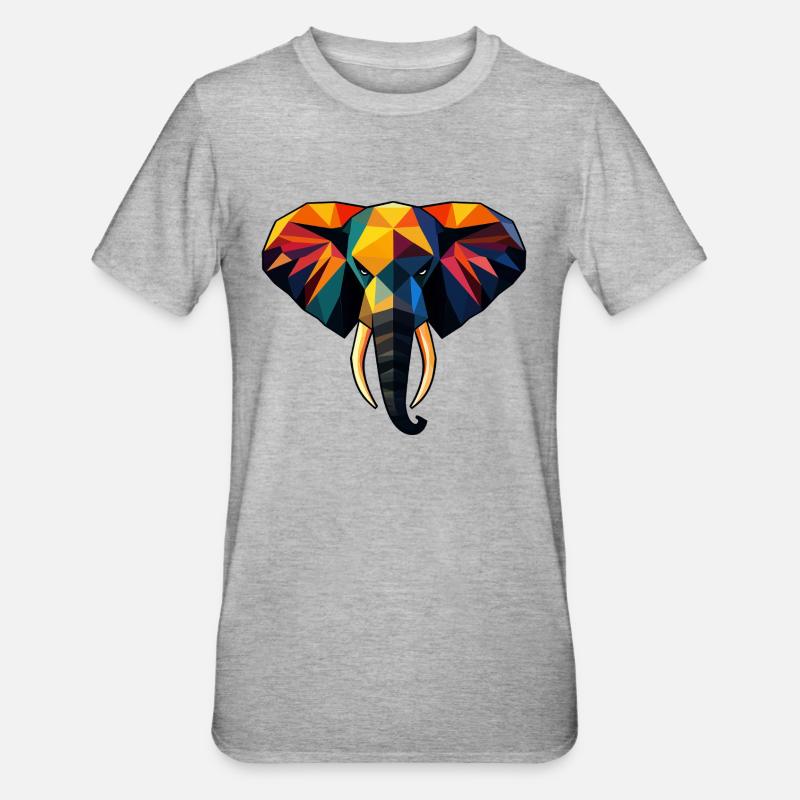 Elephant Low Poly Design - T-shirt polycoton Unisexe - gris chiné