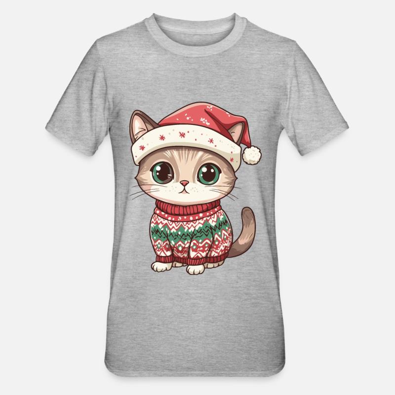 Katze Weihnachten Comic - Unisex Polycotton T-Shirt - Grau meliert