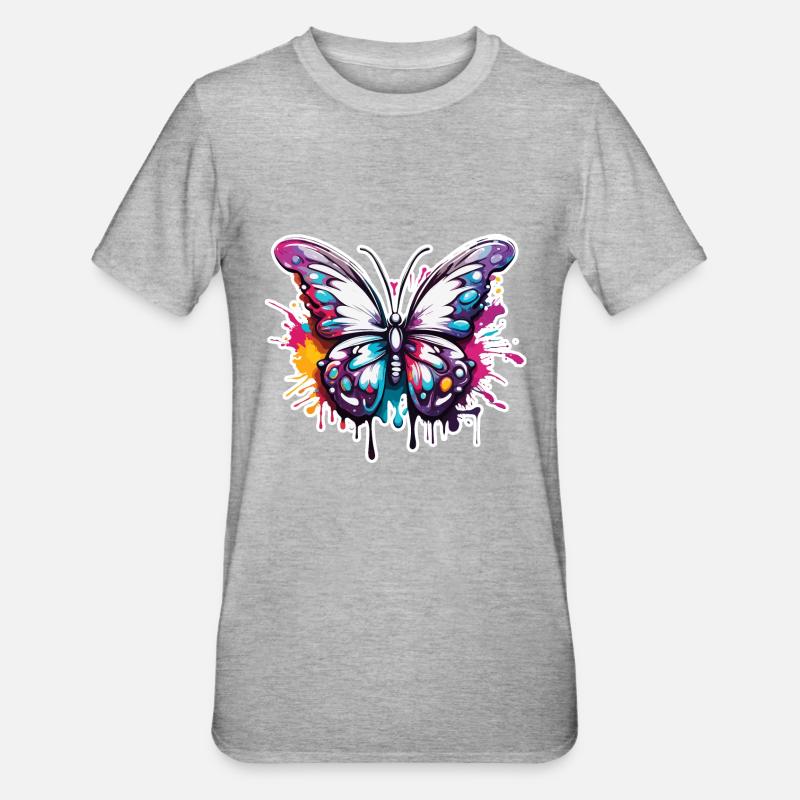 Schmetterling / Tier / Insekt / fliegen / Sommer - Unisex Polycotton T-Shirt - Grau meliert