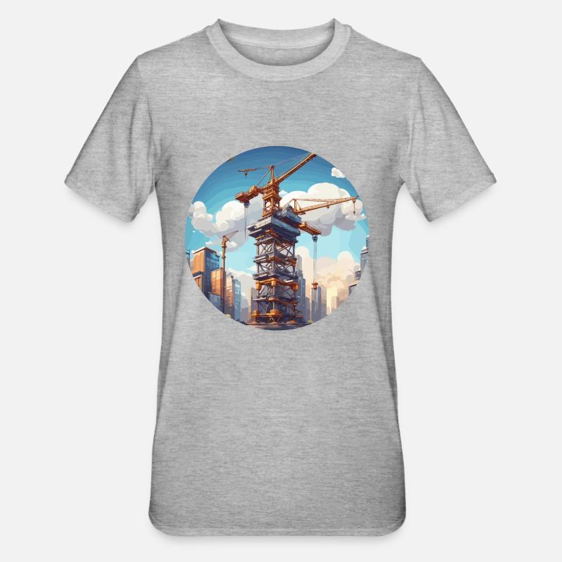 Kran / Baustelle / Seilwinde / Kransystem - Unisex Polycotton T-Shirt - Grau meliert