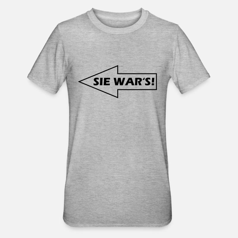 Sie war's! - nach links - Unisex Polycotton T-Shirt - Grau meliert