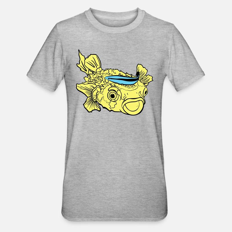 Igelfisch Kugelfisch Putzerlippfisch - Unisex Polycotton T-Shirt - Grau meliert