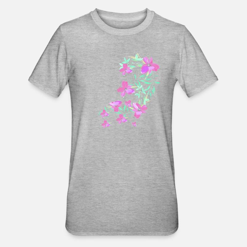 laurier-rose,fleur,lotus,vigne,floral,fleurs - T-shirt polycoton Unisexe - gris chiné