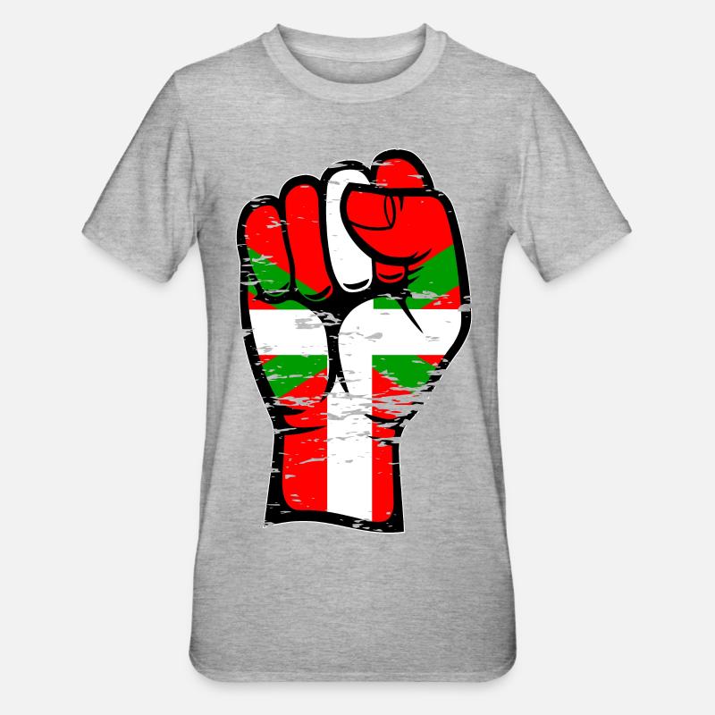 Poing de drapeau basque utilisé - T-shirt polycoton Unisexe - gris chiné