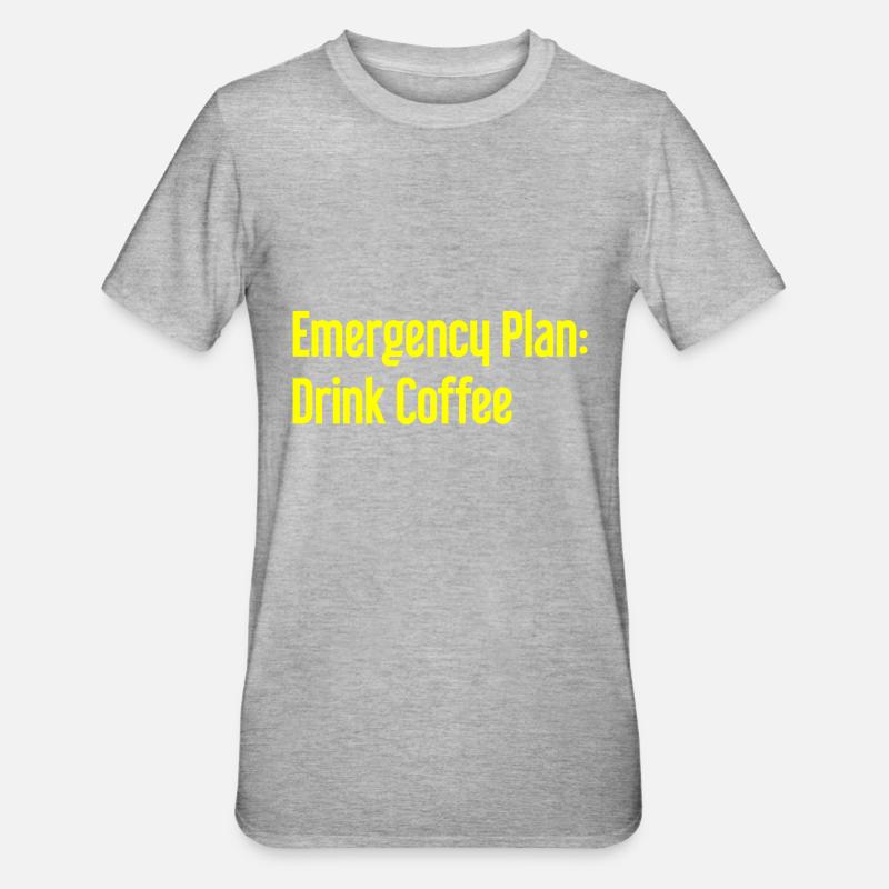 Kaffee-Notfallplan - Unisex Polycotton T-Shirt - Grau meliert