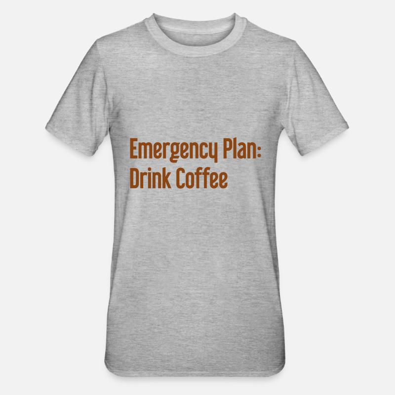 Kaffee-Notfallplan - Unisex Polycotton T-Shirt - Grau meliert