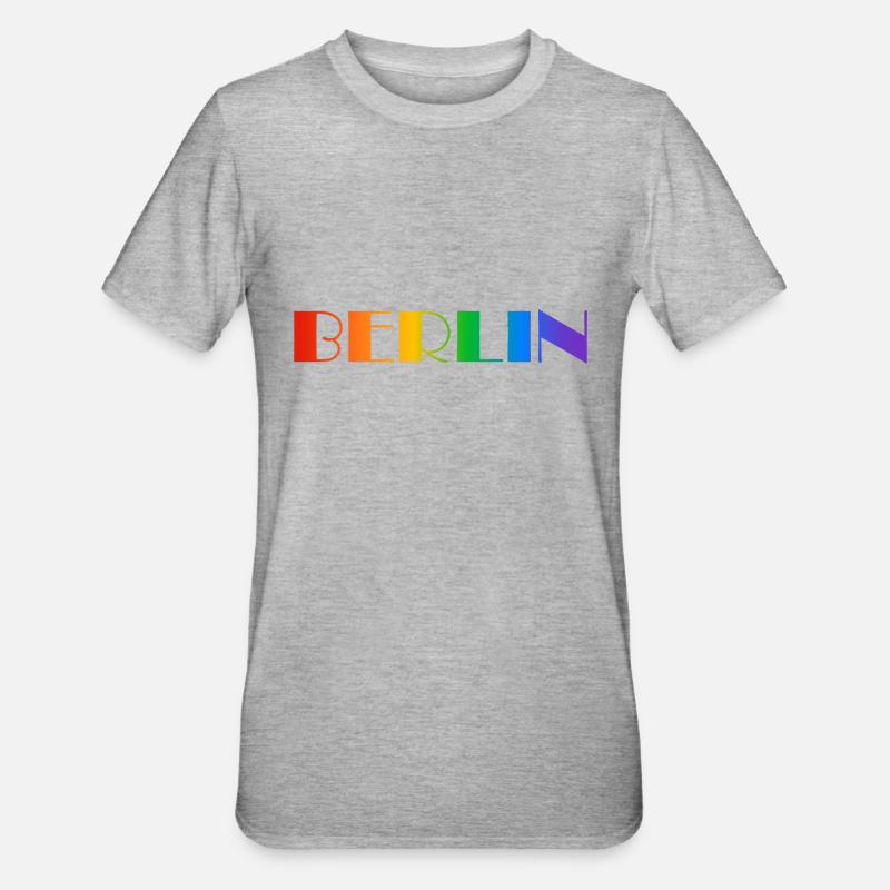Berlin Rainbow Text - Unisex Polycotton T-Shirt - heather grey