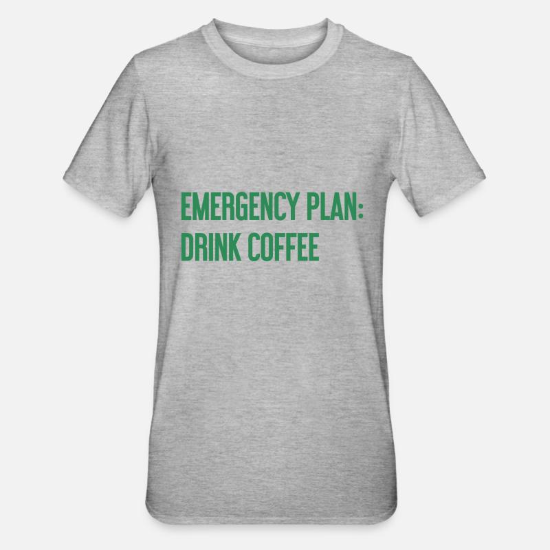 Kaffee-Notfallplan - Unisex Polycotton T-Shirt - Grau meliert