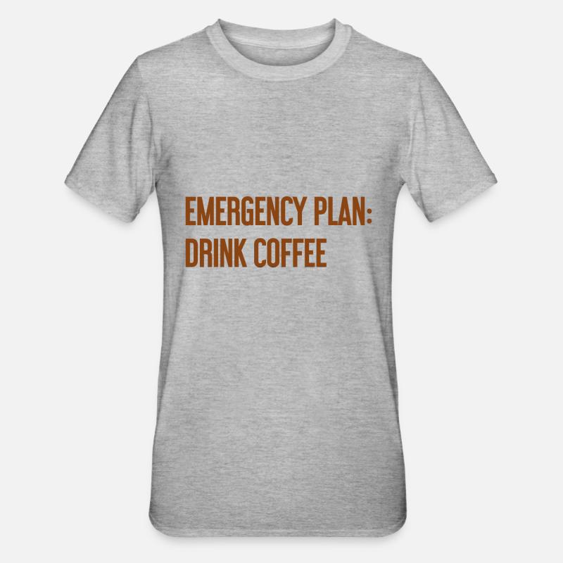 Kaffee-Notfallplan - Unisex Polycotton T-Shirt - Grau meliert