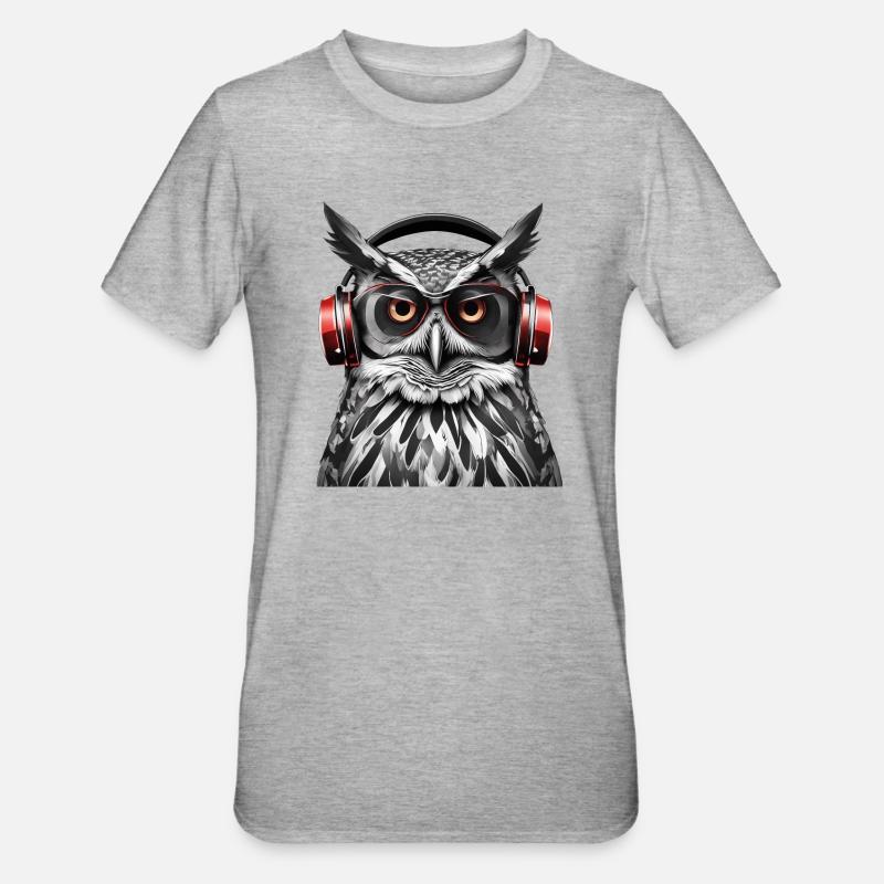 Coole Eule mit Kopfhörer - Unisex Polycotton T-Shirt - Grau meliert