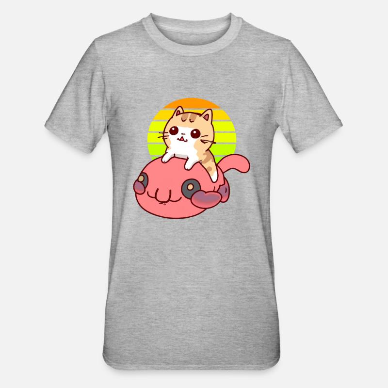 Cat rides a blob fish - Unisex Polycotton T-Shirt - heather grey