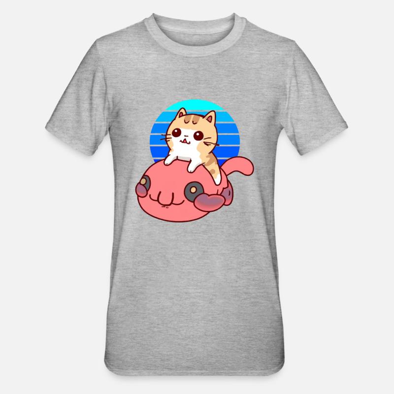 Cat rides a blob fish - Unisex Polycotton T-Shirt - heather grey