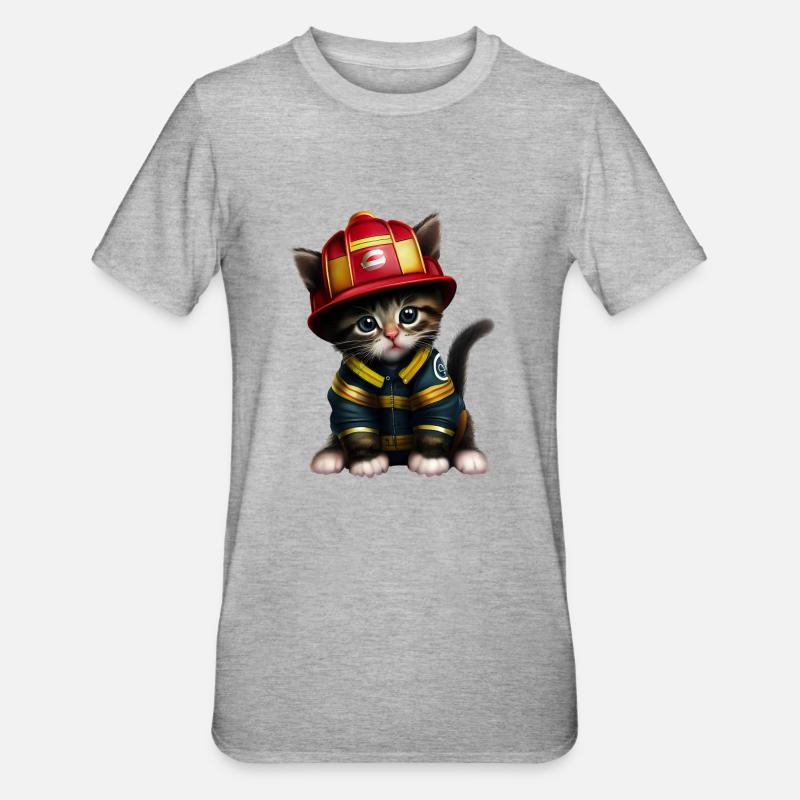 Chat pompier - T-shirt polycoton Unisexe - gris chiné