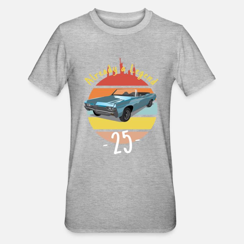 Auto Oldtimer déjà légende - 25e anniversaire - T-shirt polycoton Unisexe - gris chiné