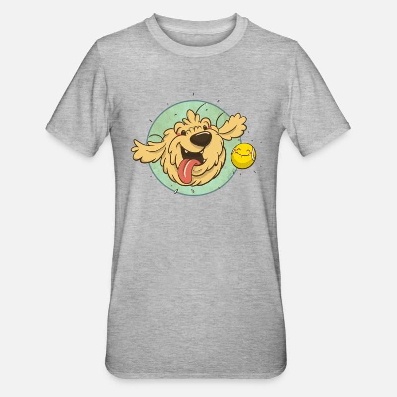 cockapoo Thor avec balle de tennis - T-shirt polycoton Unisexe - gris chiné