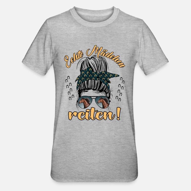 Echte Mädchen Reite Pferde Design - Unisex Polycotton T-Shirt - Grau meliert