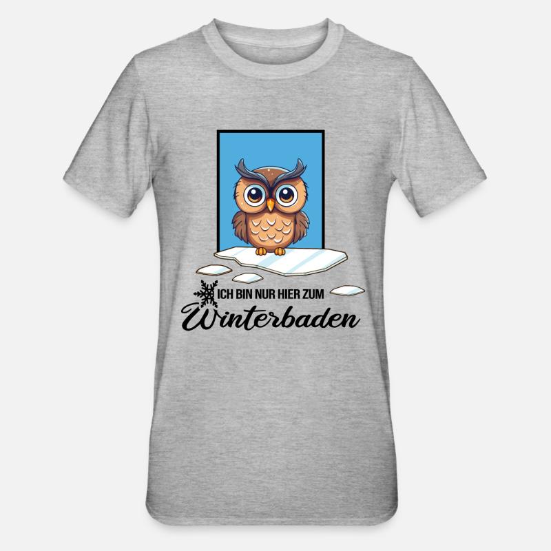 Eisbaden Winterschwimmen Eule Winterbad - Unisex Polycotton T-Shirt - Grau meliert
