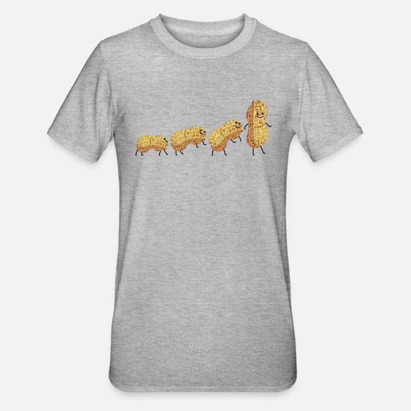 Erdnuss Evolution - Unisex Polycotton T-Shirt - Grau meliert
