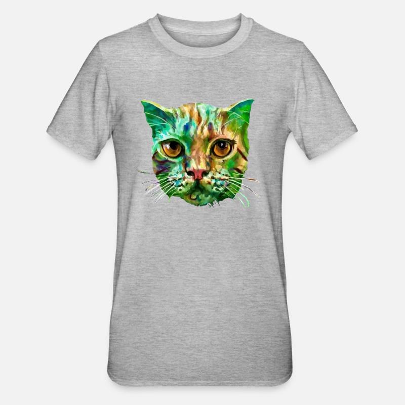 Bunte Katze - Unisex Polycotton T-Shirt - Grau meliert