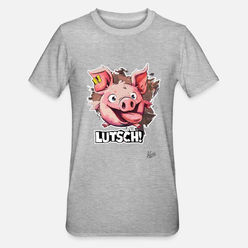 Drôle de cochon dit : Suce - T-shirt polycoton Unisexe - gris chiné
