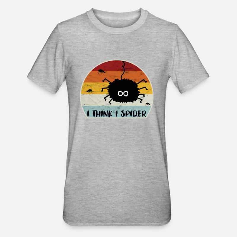 I Think I Spider Retro Ich Glaub Ich Spinne Fliege - Unisex Polycotton T-Shirt - Grau meliert