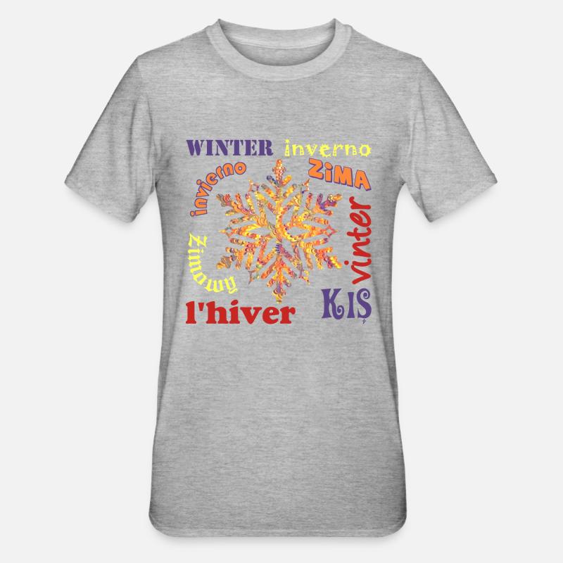 Hiver multilingue E 53 - T-shirt polycoton Unisexe - gris chiné