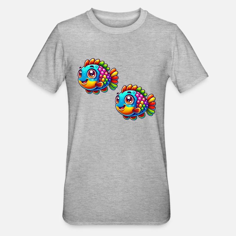 Fisch Comic - Unisex Polycotton T-Shirt - Grau meliert