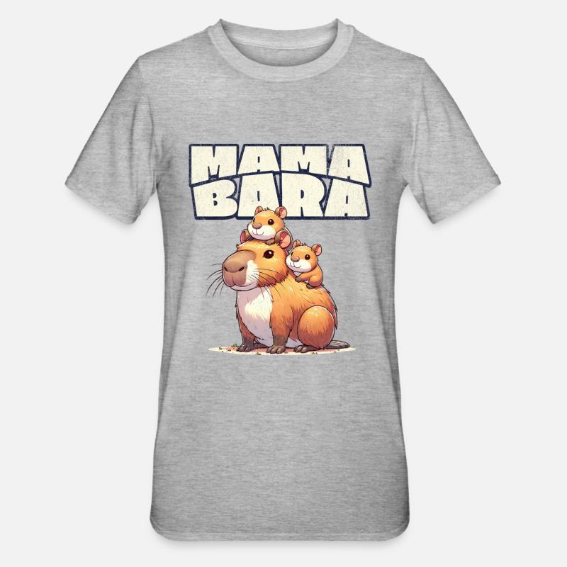 Mamabara Mutter Capybara - Unisex Polycotton T-Shirt - Grau meliert