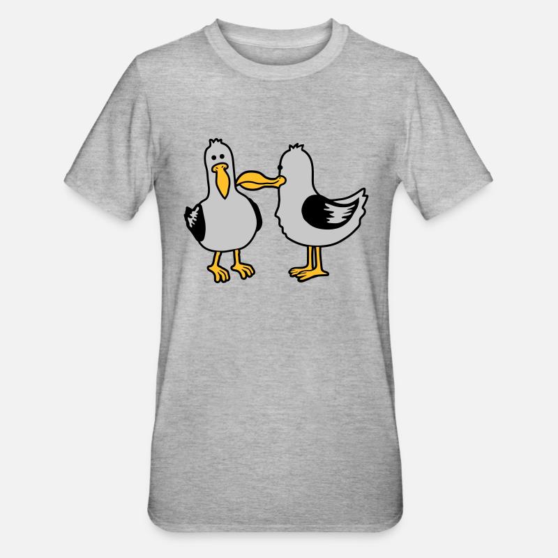 Freunde 2 lustige Möwen - Unisex Polycotton T-Shirt - Grau meliert