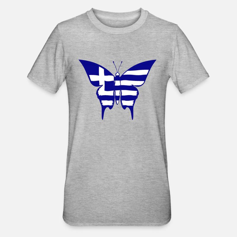 Drapeau de la Grèce papillon - T-shirt polycoton Unisexe - gris chiné
