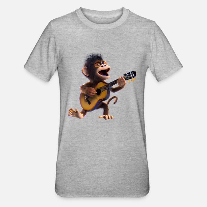 Guitariste Monkey - T-shirt polycoton Unisexe - gris chiné