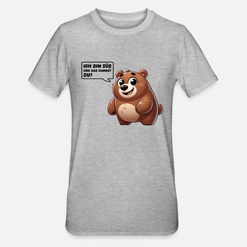 Ours Bande dessinée Mignon - T-shirt polycoton Unisexe - gris chiné