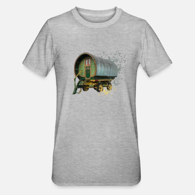 caravane gitane tirée par des chevaux, - T-shirt polycoton Unisexe - gris chiné