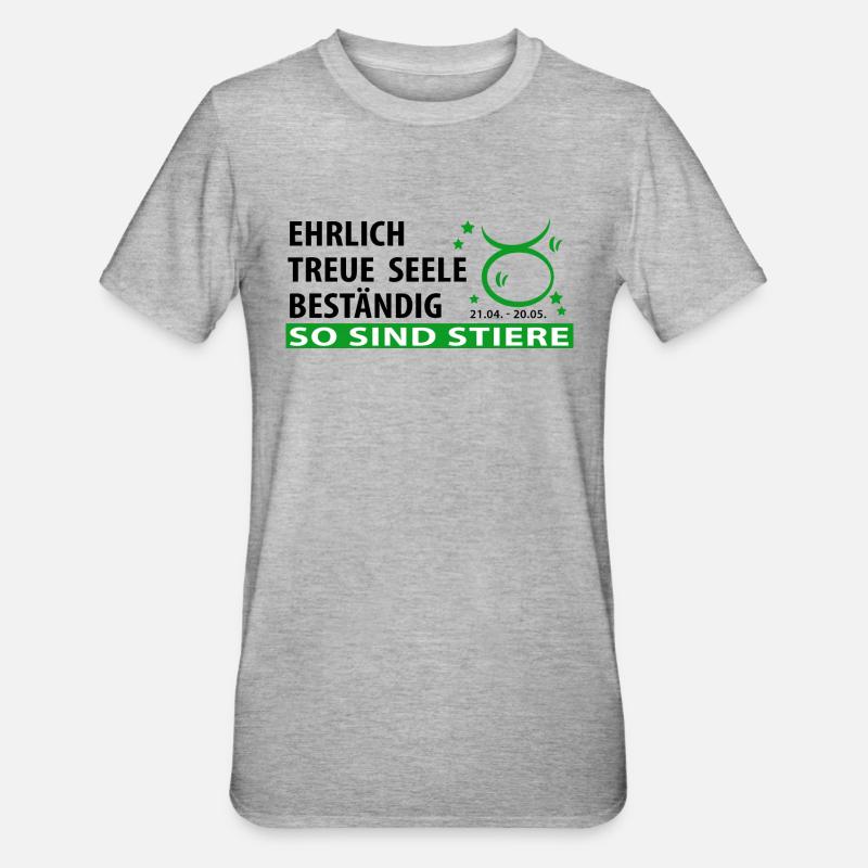 Sternzeichen Stier - Eigenschaften - Unisex Polycotton T-Shirt - Grau meliert