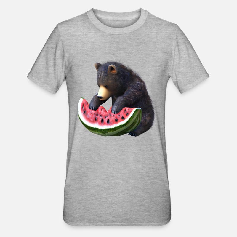 Bear with watermelon - Unisex Polycotton T-Shirt - heather grey