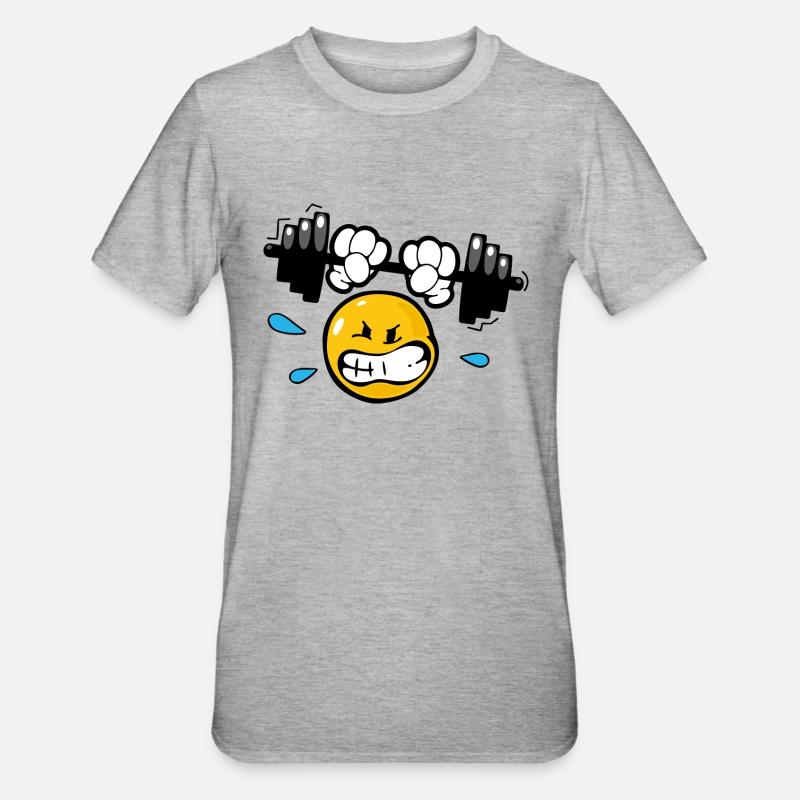 Sollevamento pesi smiley - Maglietta unisex, mix cotone e poliestere - grigio melange