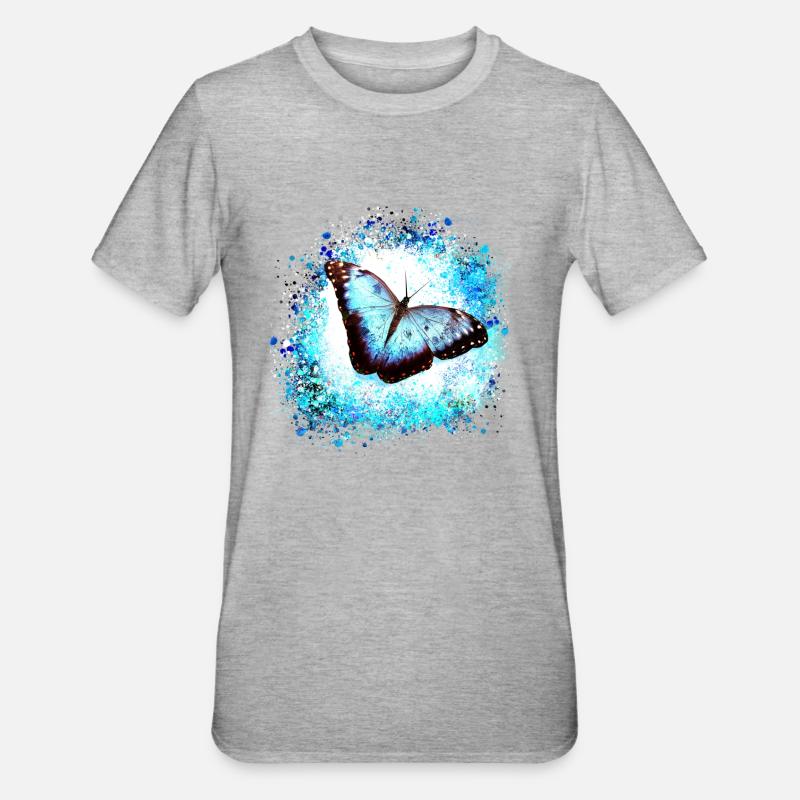 papillon ,bleu ,graffiti,turquoise,peinture - T-shirt polycoton Unisexe - gris chiné