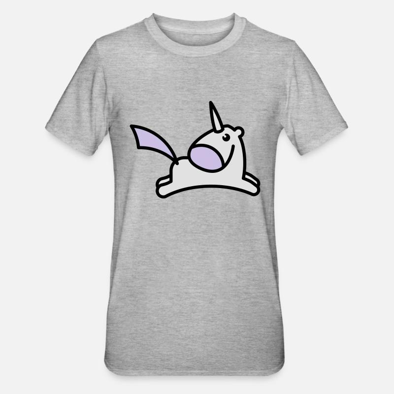 springendes Süßes Einhorn - Unisex Polycotton T-Shirt - Grau meliert