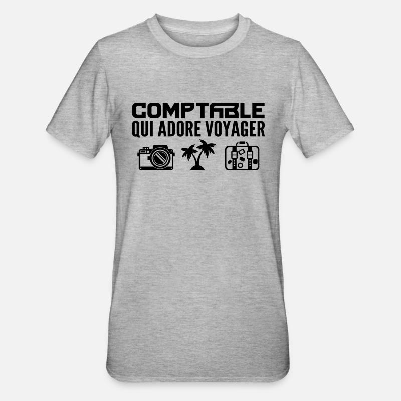 Voyageurs & Comptables : Passion & Découverte - T-shirt polycoton Unisexe - gris chiné