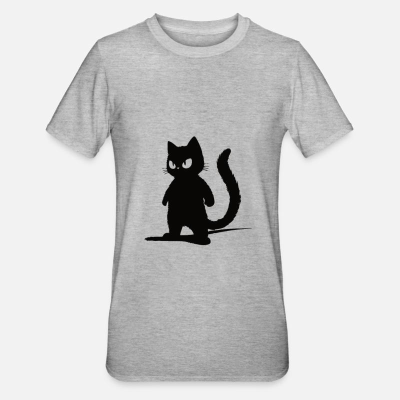 Chat noir - Silhouette Design - T-shirt polycoton Unisexe - gris chiné