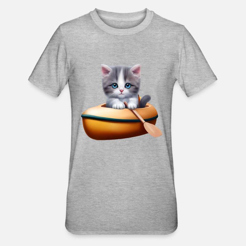 Chat mignon en kayak - T-shirt polycoton Unisexe - gris chiné