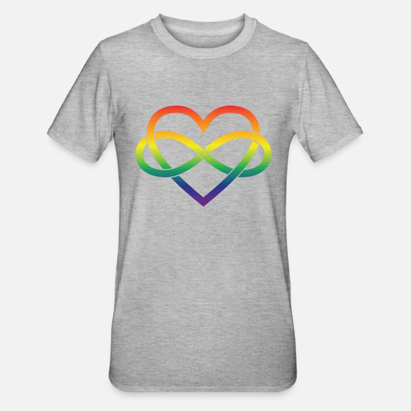 Polyamory Infinity Heart - Rainbow - Unisex Polycotton T-Shirt - heather grey