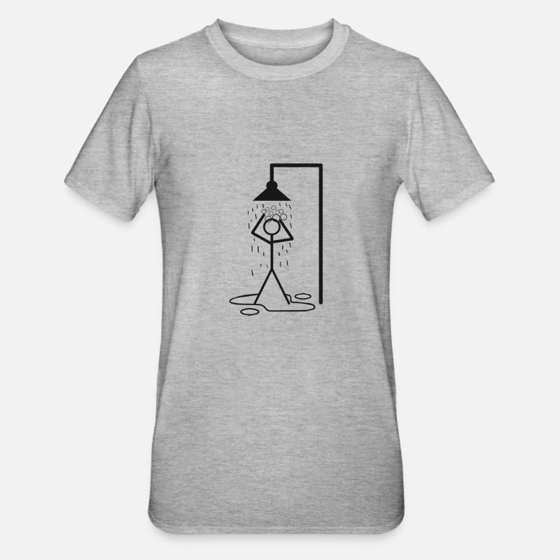 Dusche Strichmännchen - Unisex Polycotton T-Shirt - Grau meliert