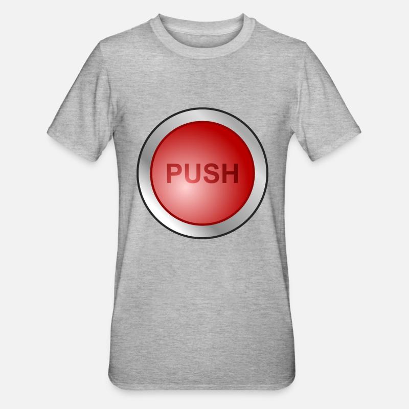 Red button - PUSH - press - Unisex Polycotton T-Shirt - heather grey