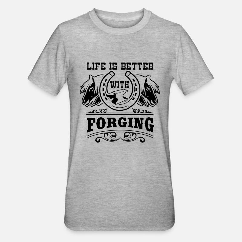 La vie avec des sabots de cheval maréchal-ferrant - T-shirt polycoton Unisexe - gris chiné