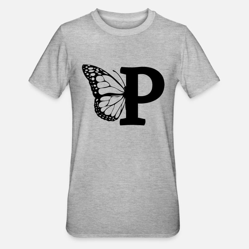 lettera P farfalla - Maglietta unisex, mix cotone e poliestere - grigio melange